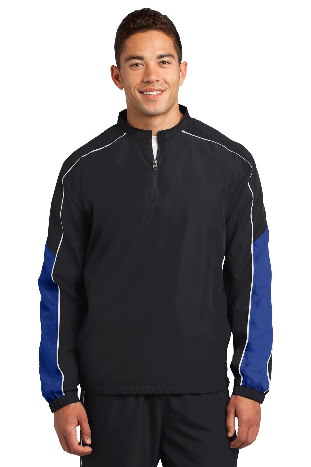 Sport-Tek Outerwear L / Black/ True Royal/ White DISCONTINUED  Sport-Tek ®  Piped Colorblock 1/4-Zip Wind Shirt. JST64