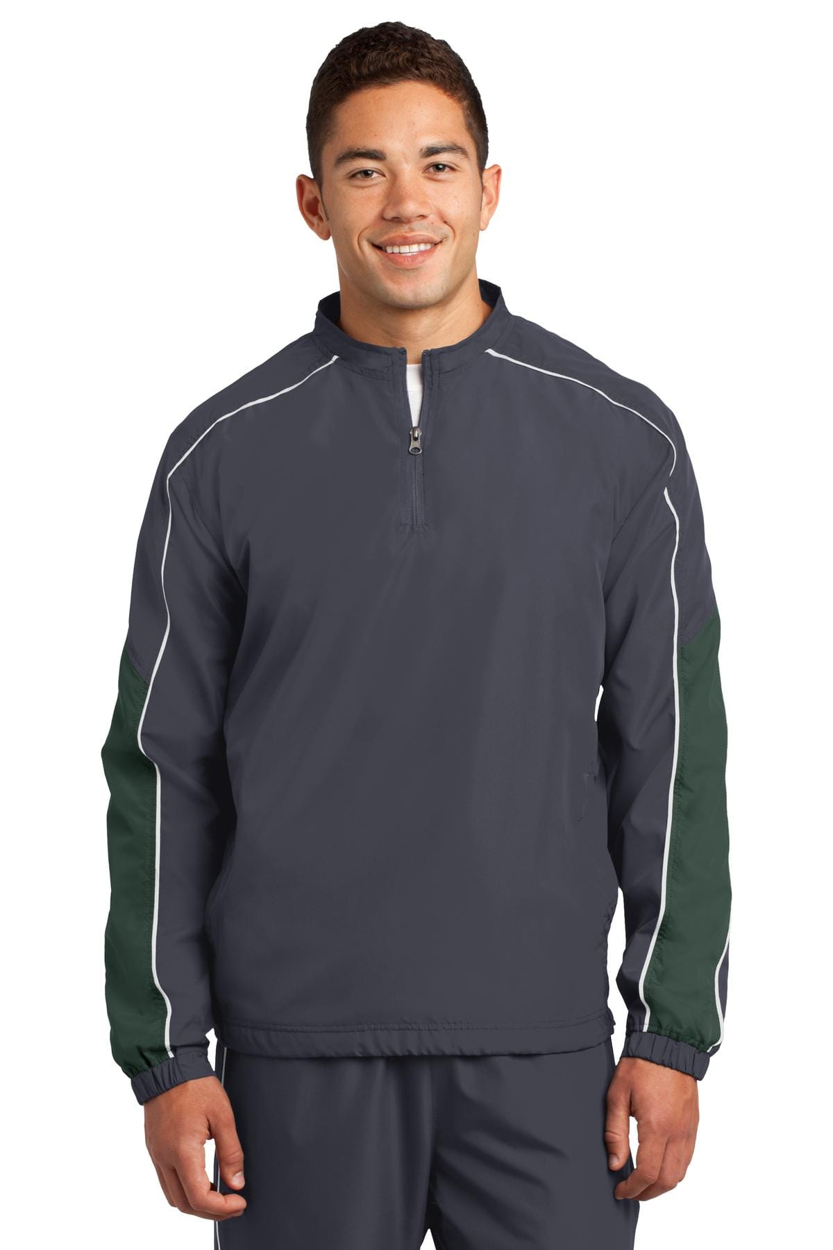 Sport-Tek Outerwear L / Graphite Grey/ Forest Green/ White DISCONTINUED  Sport-Tek ®  Piped Colorblock 1/4-Zip Wind Shirt. JST64
