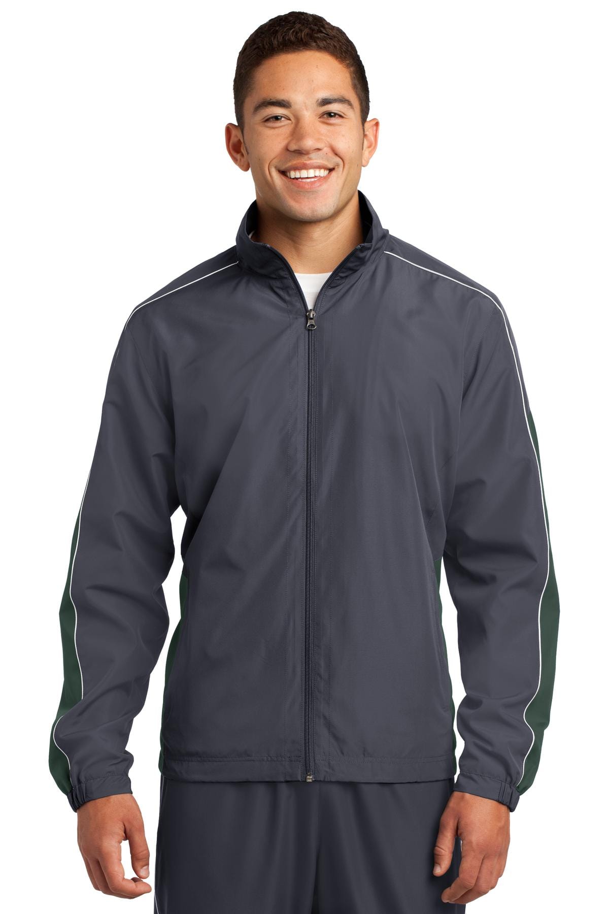 Sport-Tek Outerwear L / Graphite Grey/ Forest Green/ White DISCONTINUED  Sport-Tek ®  Piped Colorblock Wind Jacket. JST61