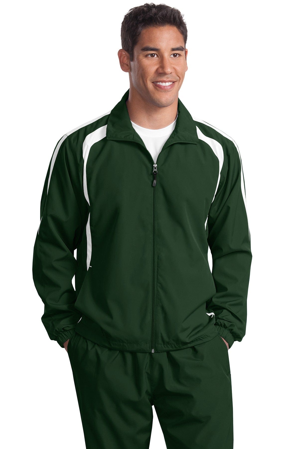 Sport-Tek Outerwear LT / Forest Green/ White DISCONTINUED  Sport-Tek ®  Tall Colorblock Raglan Jacket. TJST60