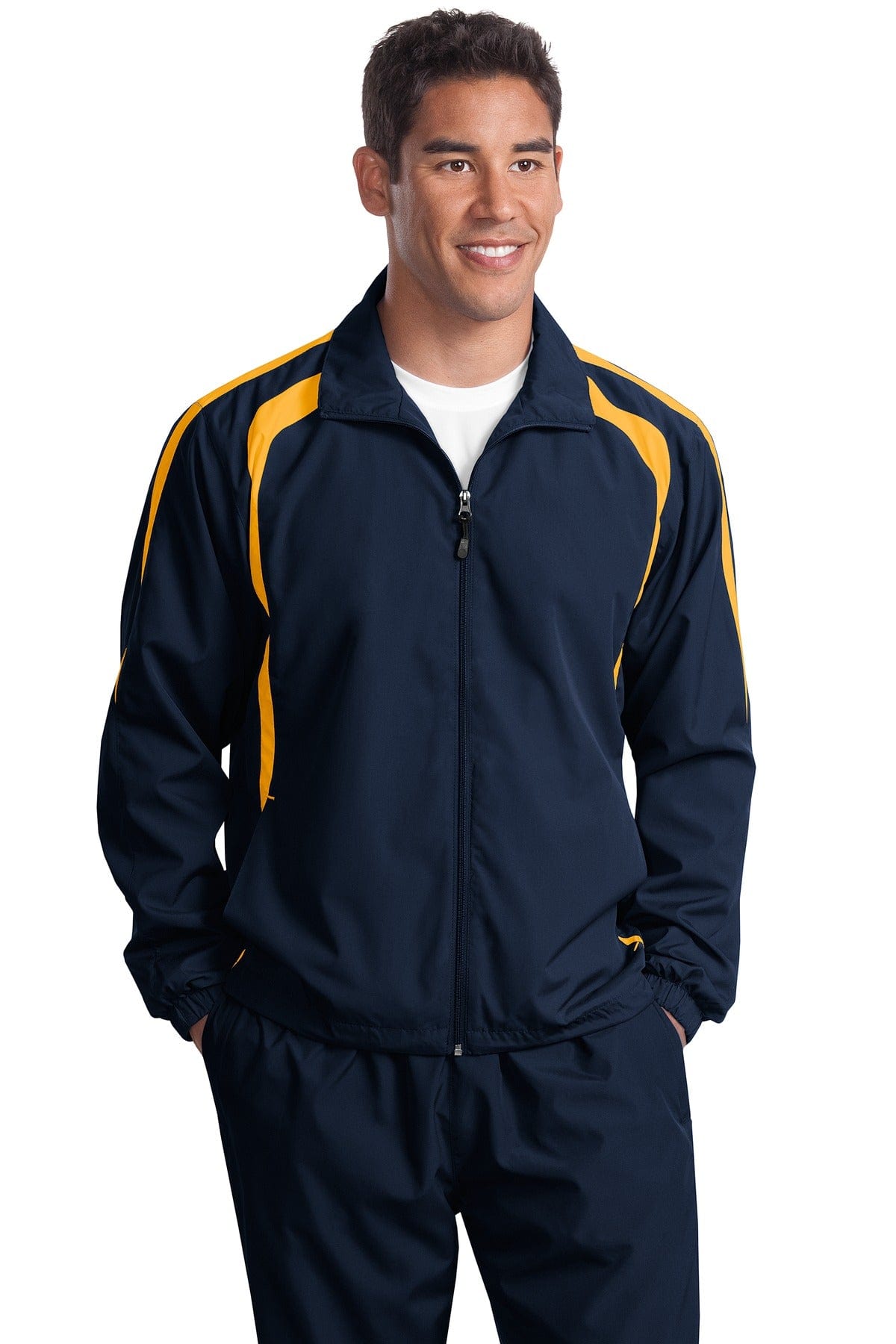 Sport-Tek Outerwear LT / True Navy/ Gold DISCONTINUED  Sport-Tek ®  Tall Colorblock Raglan Jacket. TJST60