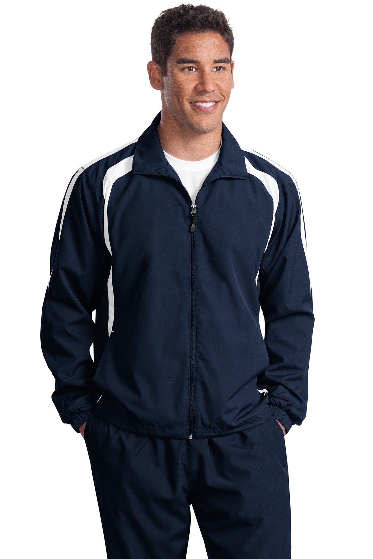 Sport-Tek Outerwear LT / True Navy/ White DISCONTINUED  Sport-Tek ®  Tall Colorblock Raglan Jacket. TJST60