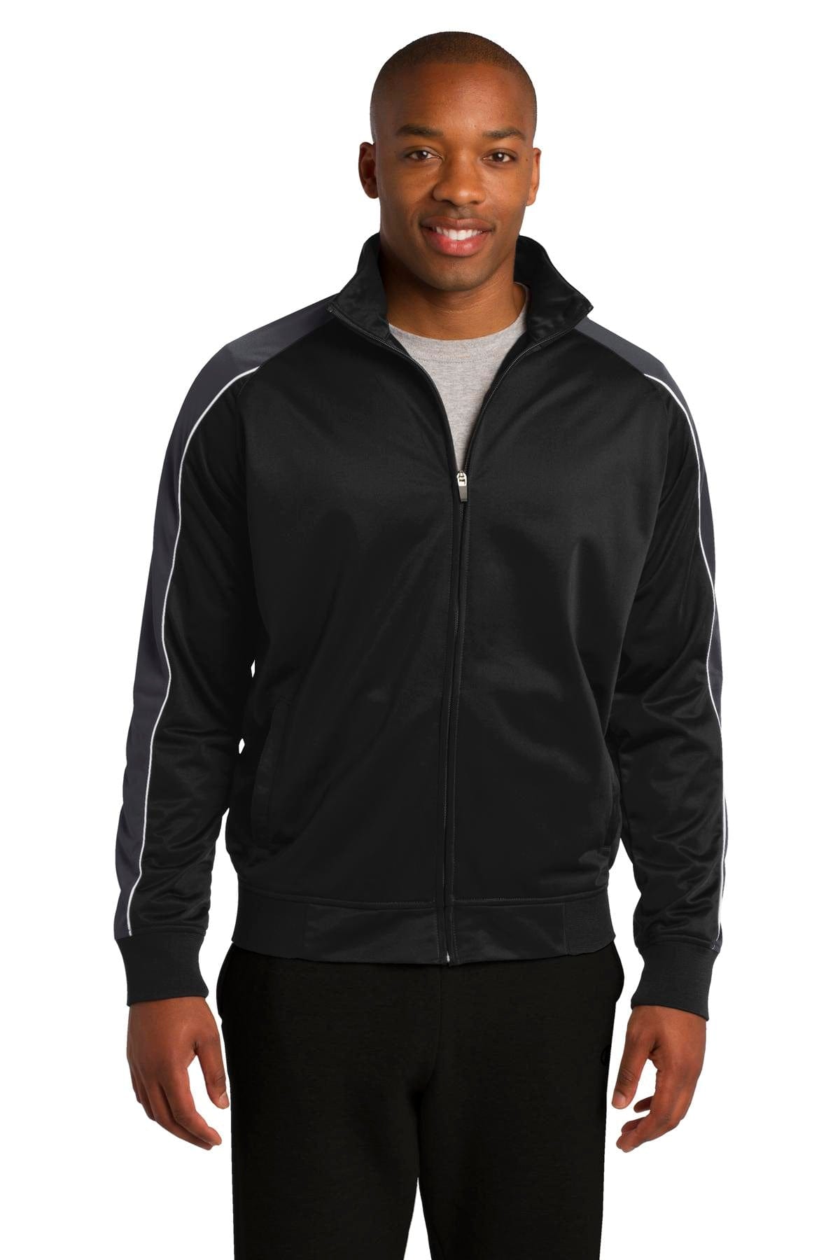 Sport-Tek Outerwear M / Black/ Iron Grey/ White DISCONTINUED  Sport-Tek ®  Piped Tricot Track Jacket. JST92