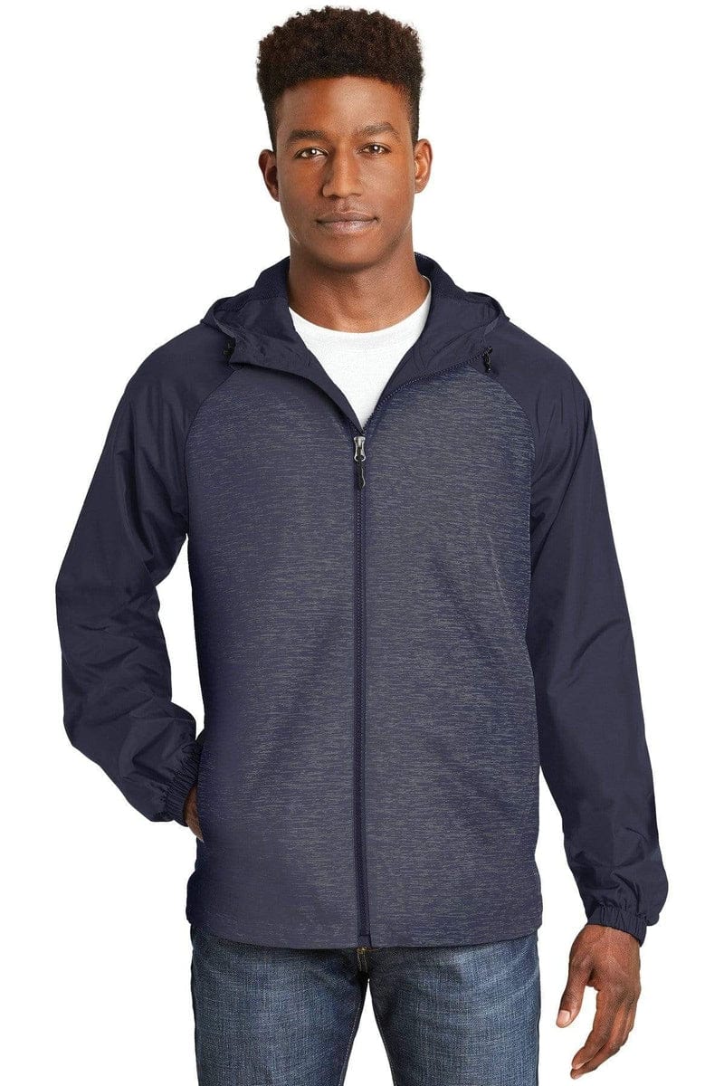 Sport-Tek Outerwear Sport-Tek JST40: Heather Colorblock Raglan Hooded Wind Jacket