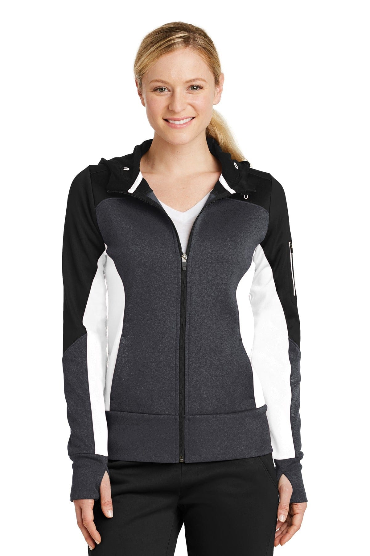 Sport-Tek Outerwear Sport-Tek LST245: Ladies Tech Fleece Colorblock Full-Zip Hooded Jacket