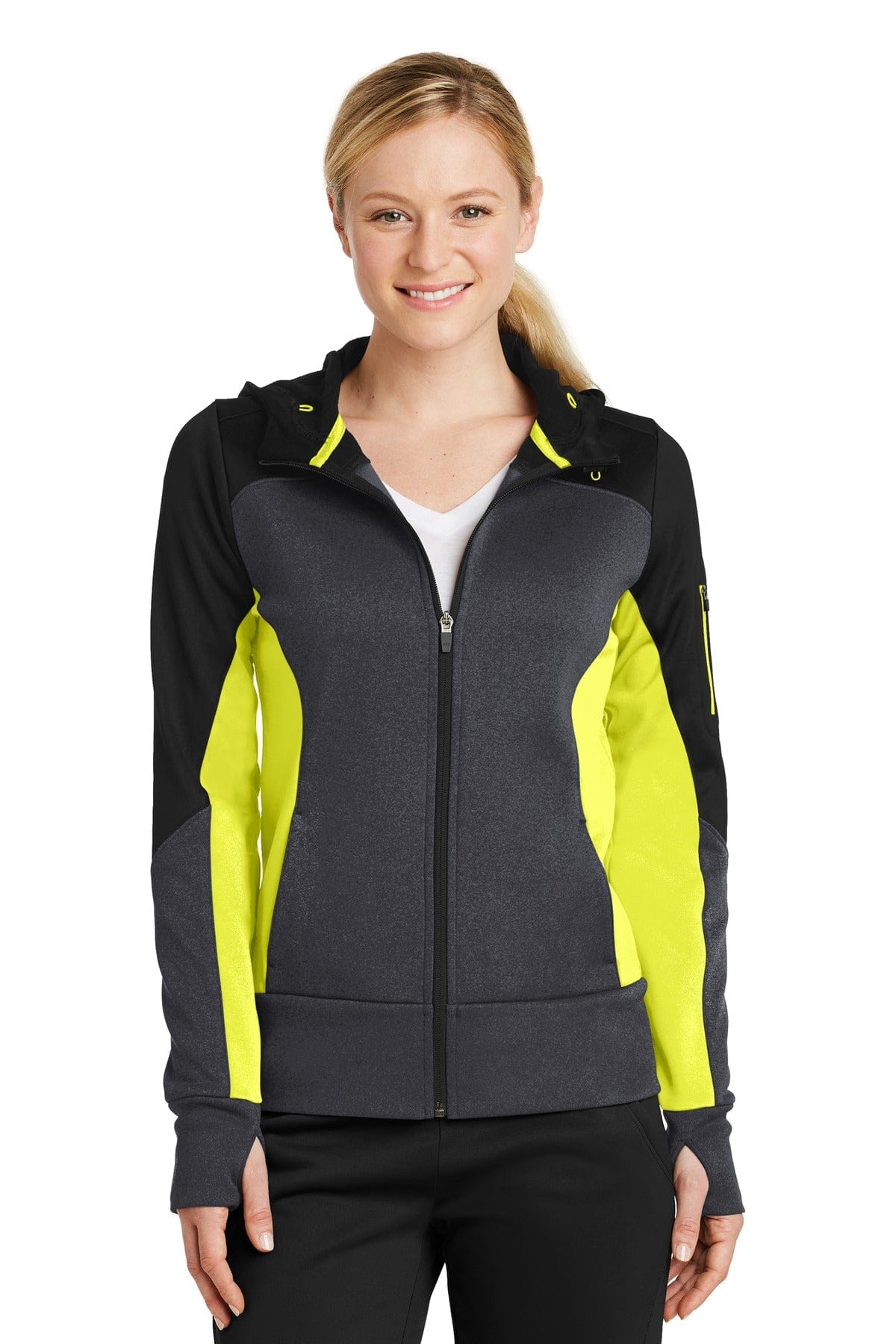 Sport-Tek Outerwear Sport-Tek LST245: Ladies Tech Fleece Colorblock Full-Zip Hooded Jacket
