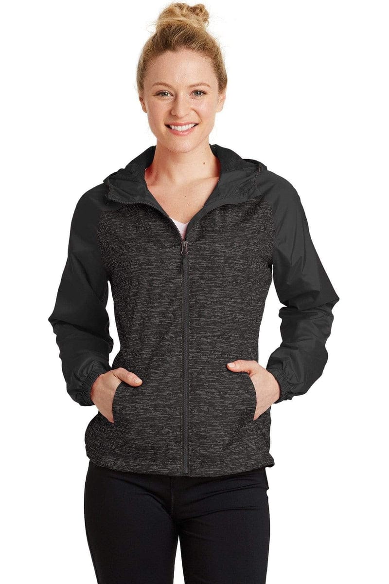 Sport-Tek Outerwear Sport-Tek LST40: Ladies Heather Colorblock Raglan Hooded Wind Jacket