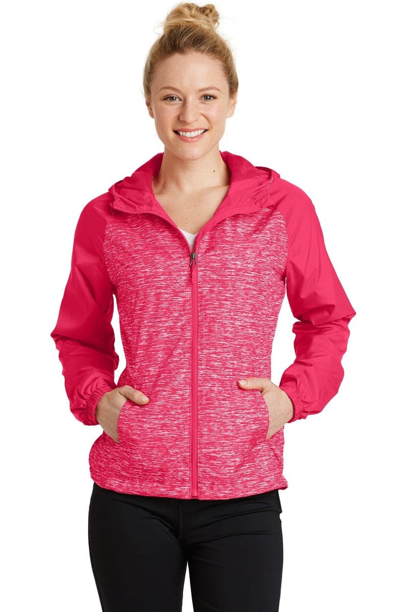 Sport-Tek Outerwear Sport-Tek LST40: Ladies Heather Colorblock Raglan Hooded Wind Jacket