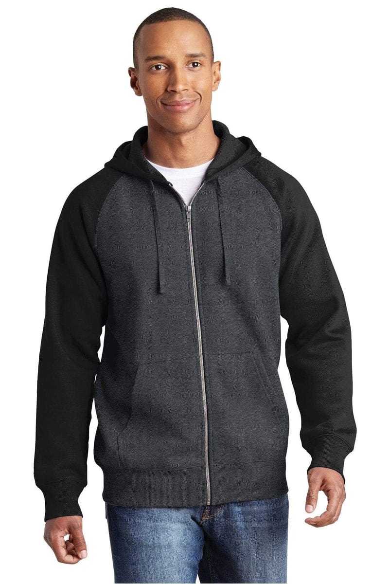 Sport-Tek Outerwear Sport-Tek ST269: Raglan Colorblock Full-Zip Hooded Fleece Jacket