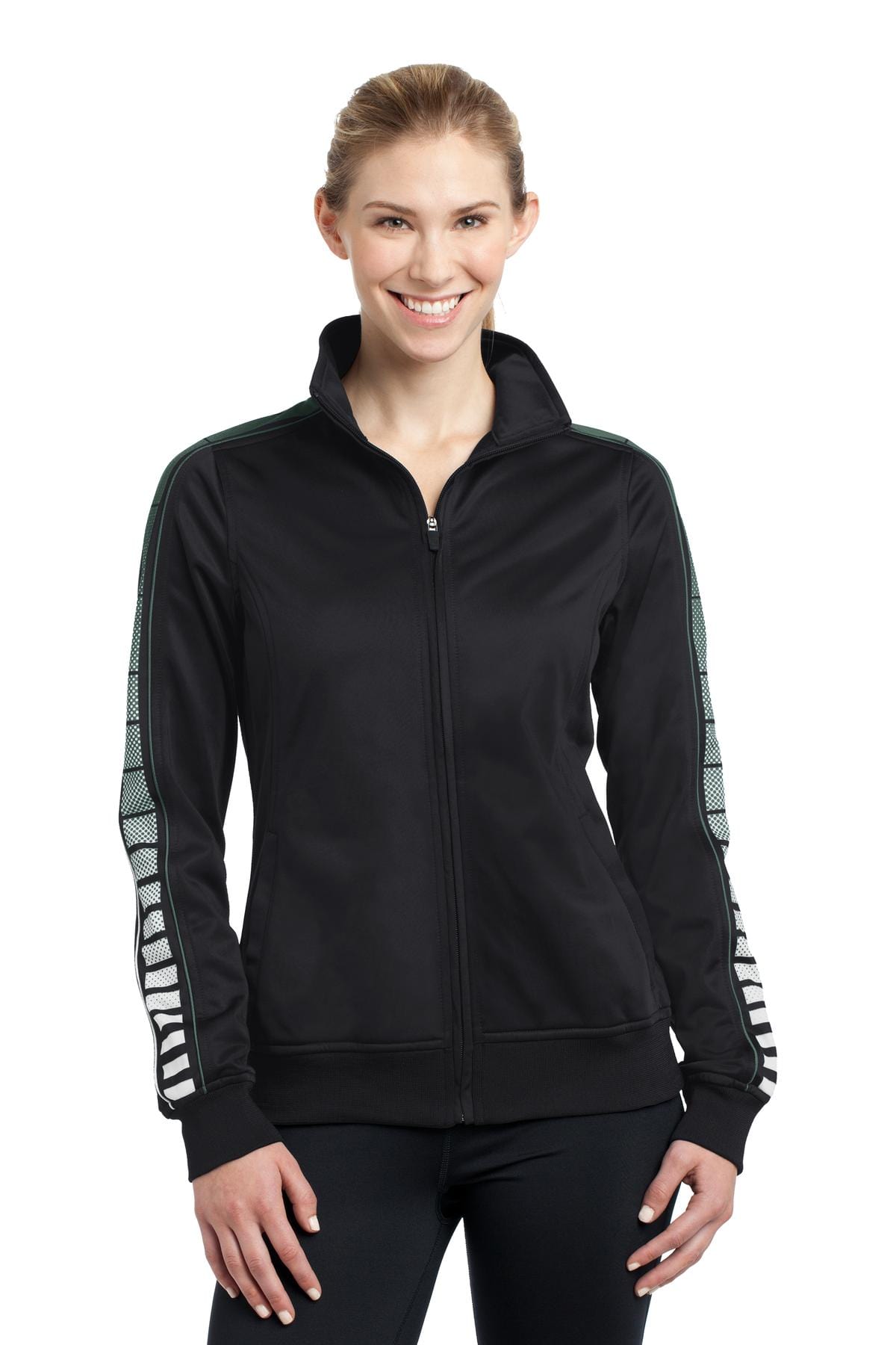 Sport-Tek Outerwear XL / Black/ Forest Green DISCONTINUED  Sport-Tek ®  Ladies Dot Sublimation Tricot Track Jacket. LST93