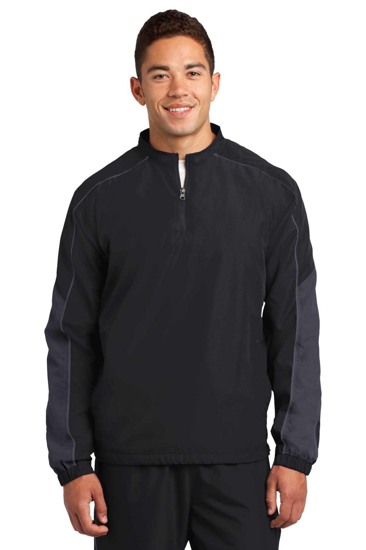 Sport-Tek Outerwear XS / Black/ Graphite Grey/ Graphite Grey DISCONTINUED  Sport-Tek ®  Piped Colorblock 1/4-Zip Wind Shirt. JST64