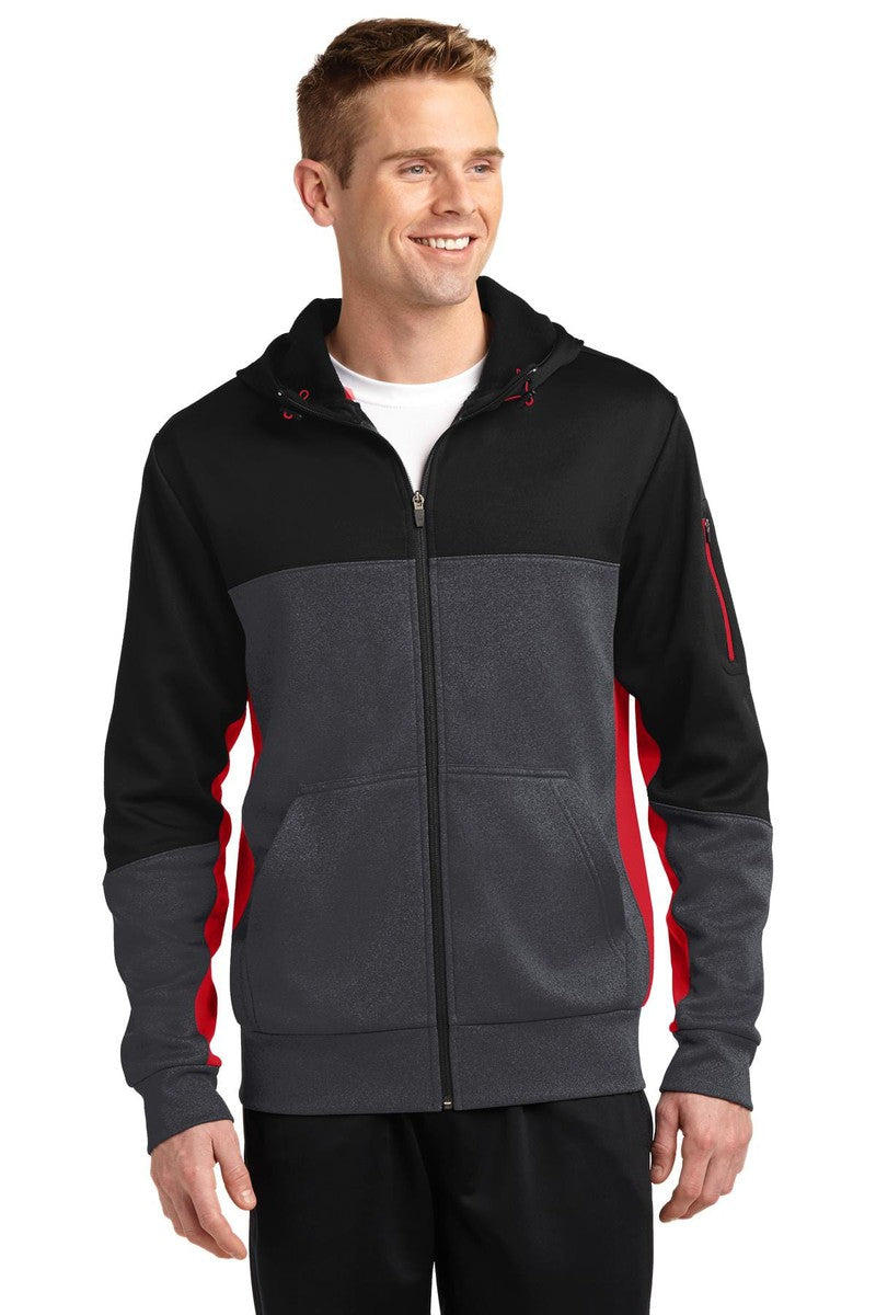 Sport-Tek Outerwear XS / Black/ Graphite Heather/ True Red Sport-Tek ST245: Tech Fleece Colorblock Full-Zip Hooded Jacket
