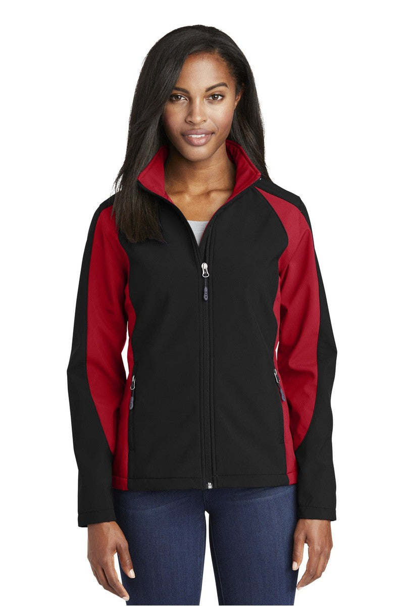 Sport-Tek Outerwear XS / Black/ True Red Sport-Tek LST970: Ladies Colorblock Soft Shell Jacket