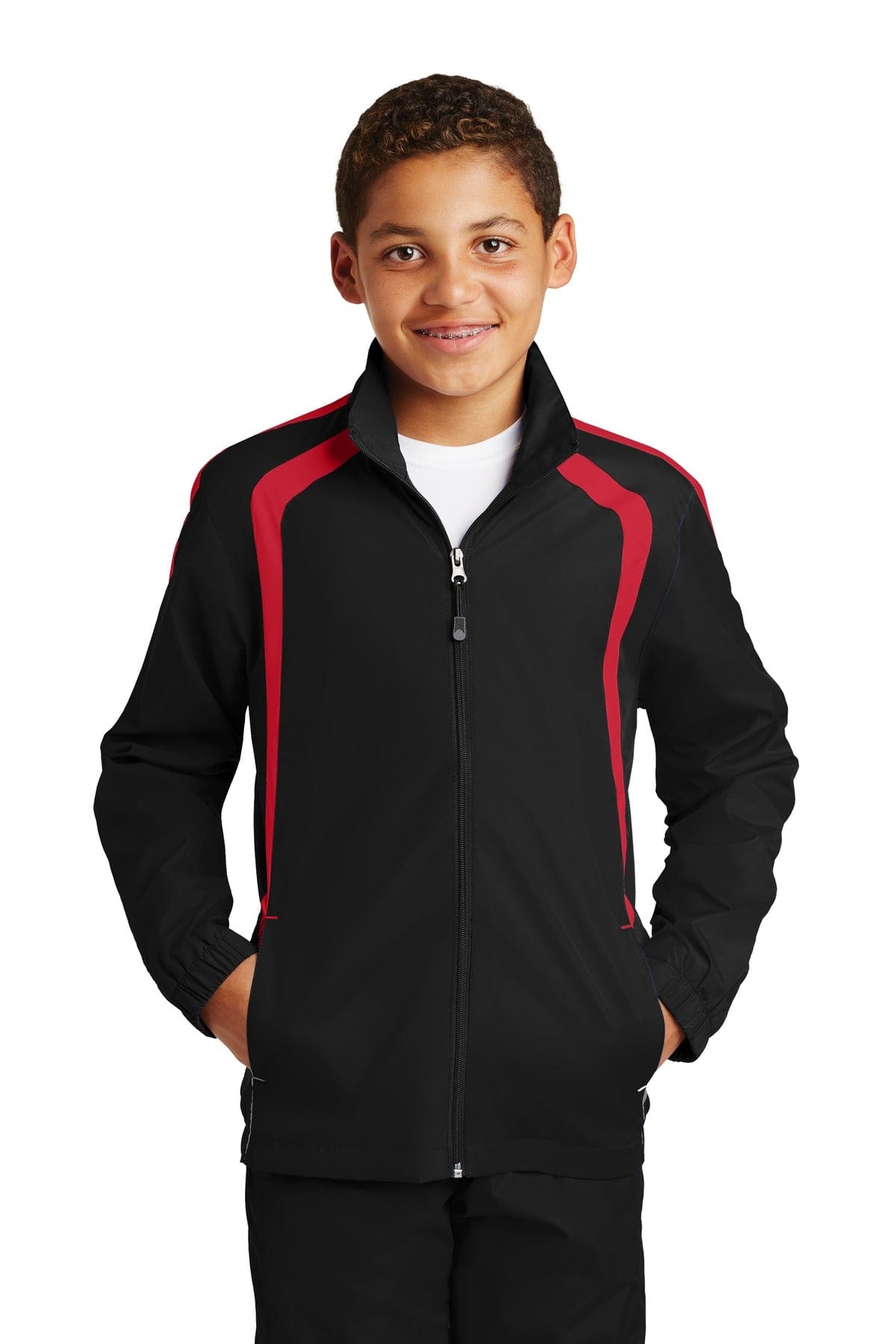 Sport-Tek Outerwear XS / Black/ True Red Sport-Tek YST60: Youth Colorblock Raglan Jacket