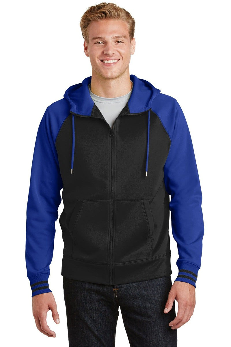 Sport-Tek Outerwear XS / Black/ True Royal Sport-Tek ST236: Sport-Wick Varsity Fleece Full-Zip Hooded Jacket