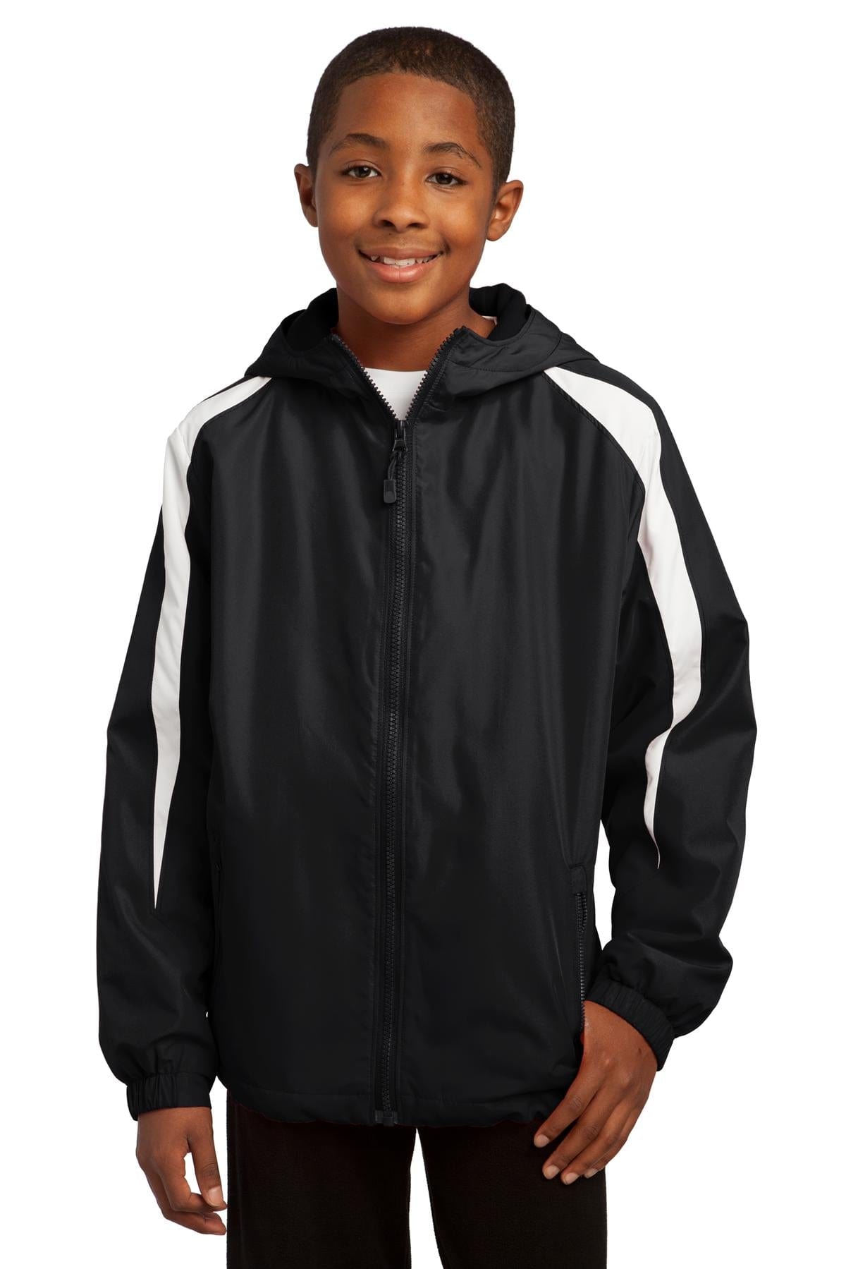 Sport-Tek Outerwear XS / Black/ White Sport-Tek ®  Youth Fleece-Lined Colorblock Jacket. YST81