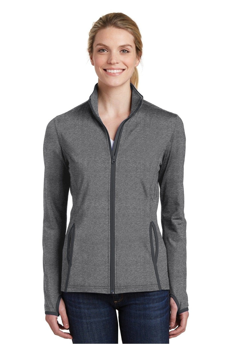 Sport-Tek Outerwear XS / Charcoal Grey Heather/ Charcoal Grey Sport-Tek LST853: Ladies Sport-Wick Stretch Contrast Full-Zip Jacket