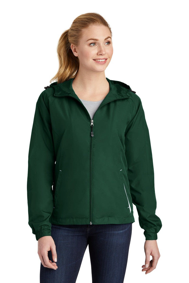 Sport-Tek Outerwear XS / Forest Green/ White Sport-Tek ®  Ladies Colorblock Hooded Raglan Jacket. LST76