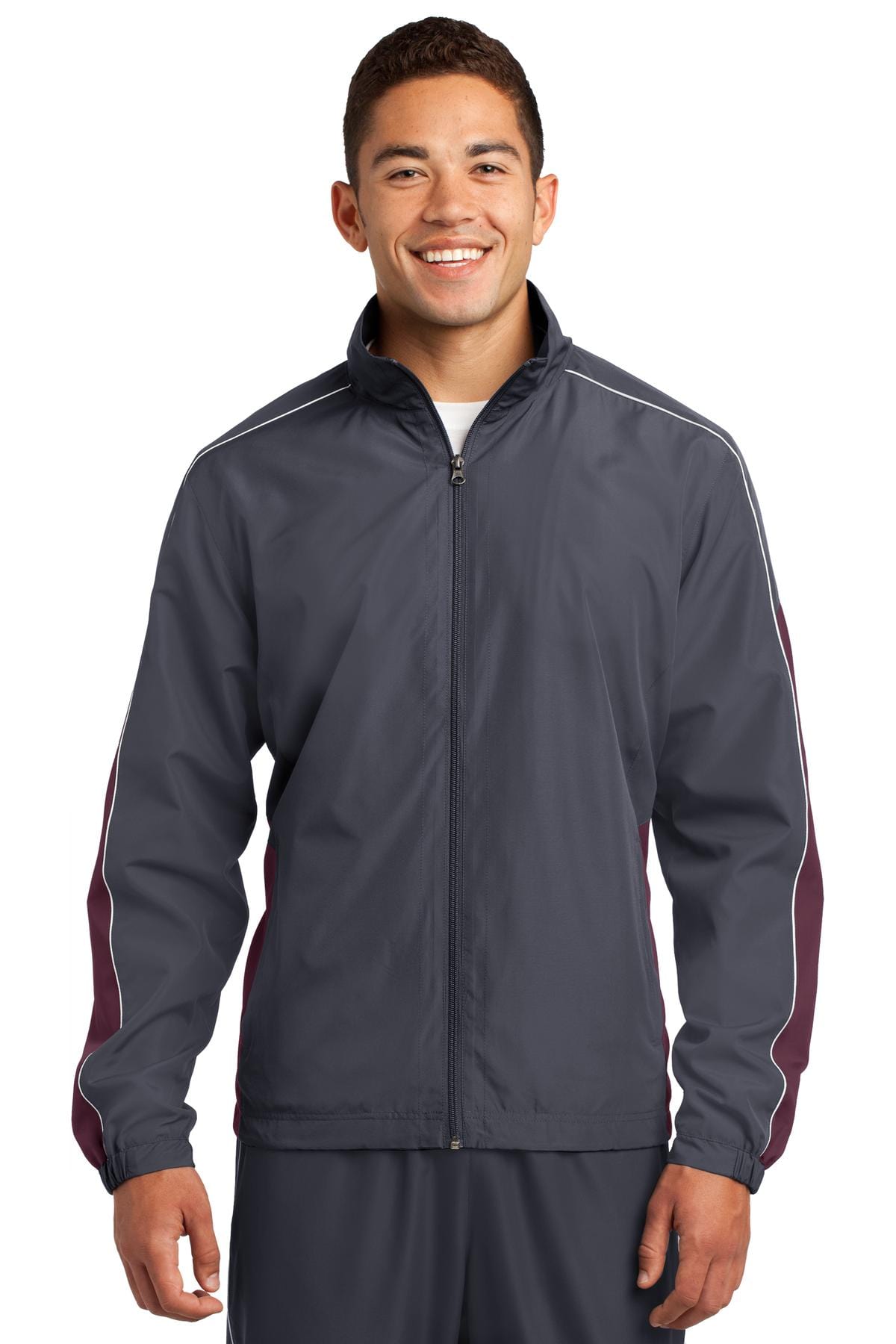 Sport-Tek Outerwear XS / Graphite Grey/ Maroon/ White DISCONTINUED  Sport-Tek ®  Piped Colorblock Wind Jacket. JST61
