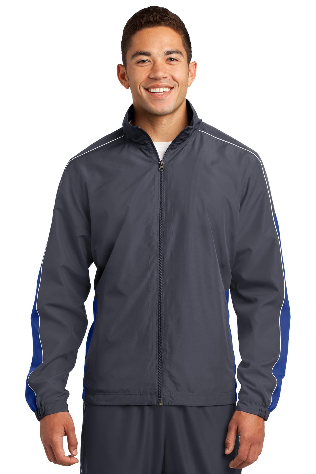 Sport-Tek Outerwear XS / Graphite Grey/ True Royal/ White DISCONTINUED  Sport-Tek ®  Piped Colorblock Wind Jacket. JST61