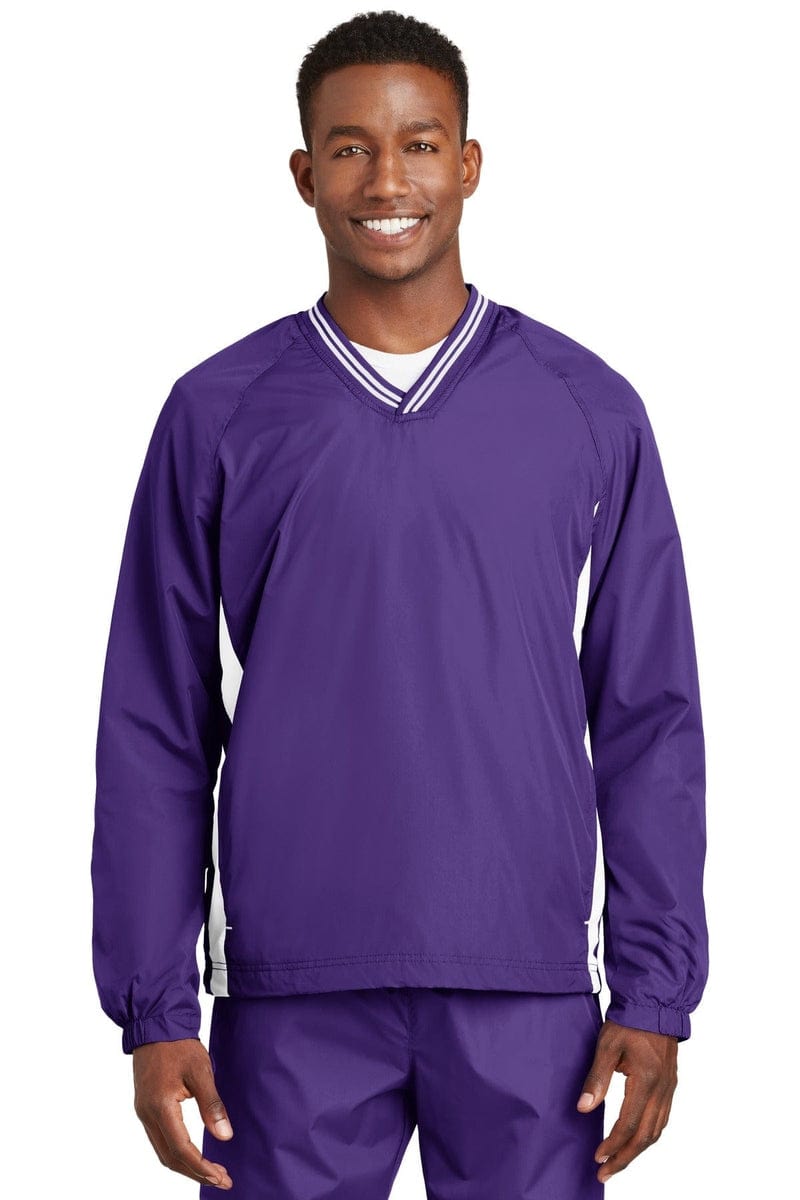 Sport-Tek Outerwear XS / Purple/ White Sport-Tek JST62: Tipped V-Neck Raglan Wind Shirt