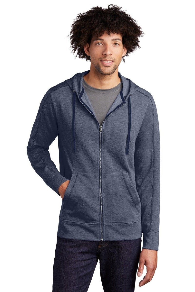 Sport-Tek Outerwear XS / True Navy Heather Sport-Tek ST293: PosiCharge Tri-Blend Wicking Fleece Full-Zip Hooded Jacket