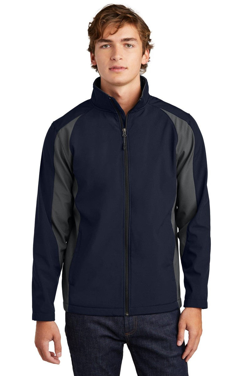 Sport-Tek Outerwear XS / True Navy/ Iron Grey Sport-Tek St970: Colorblock Soft Shell Jacket