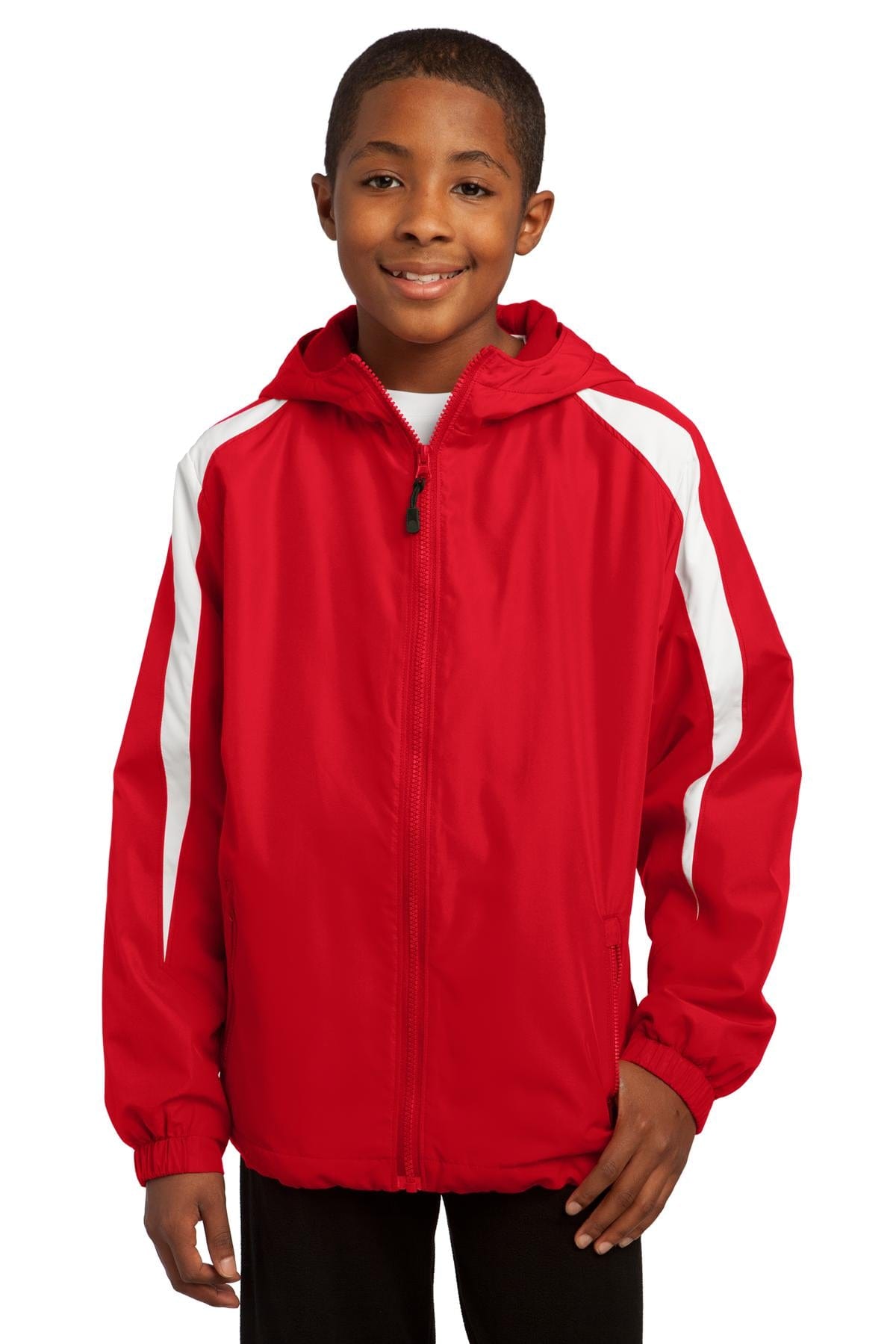 Sport-Tek Outerwear XS / True Red/ White Sport-Tek ®  Youth Fleece-Lined Colorblock Jacket. YST81