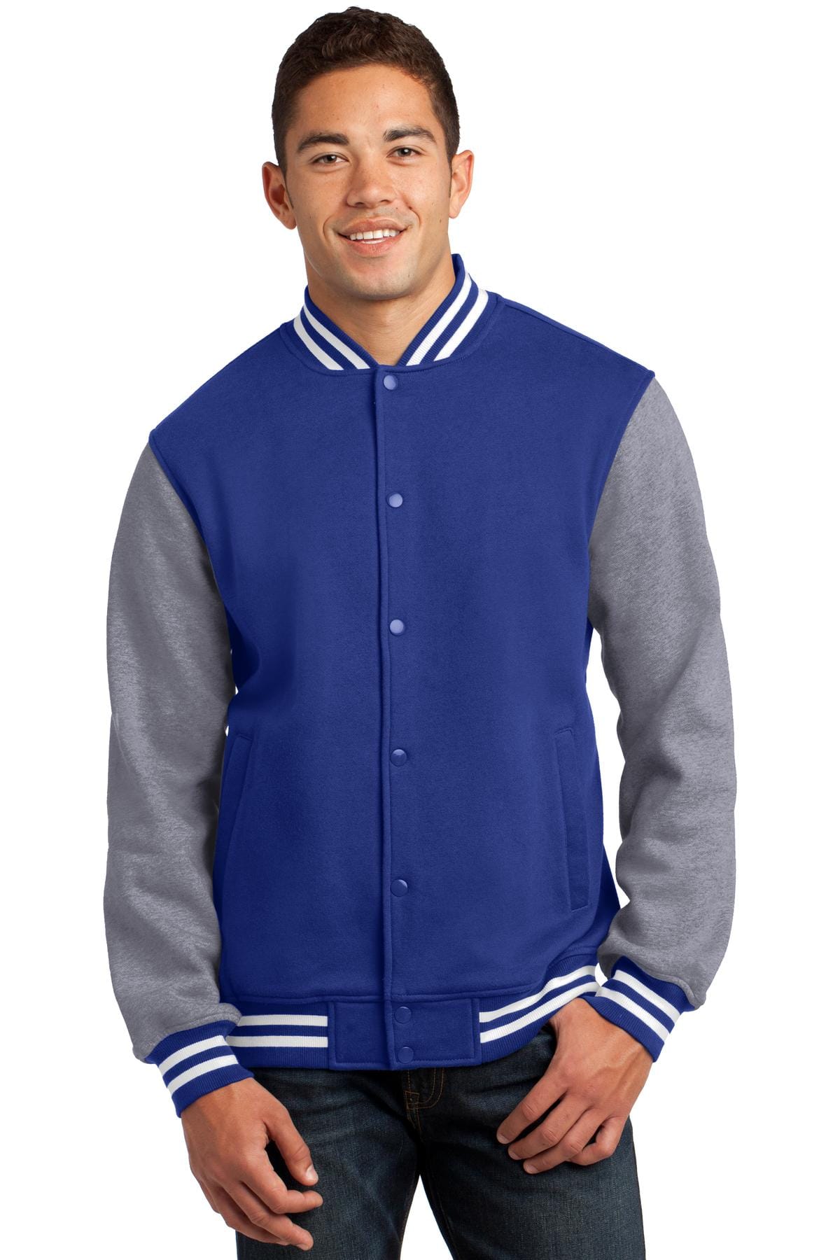 Sport-Tek Outerwear XS / True Royal/ Vintage Heather Sport-Tek ST270: Fleece Letterman Jacket