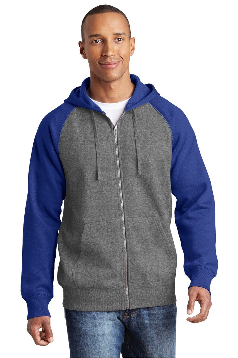Sport-Tek Outerwear XS / Vintage Heather/ True Royal Sport-Tek ST269: Raglan Colorblock Full-Zip Hooded Fleece Jacket
