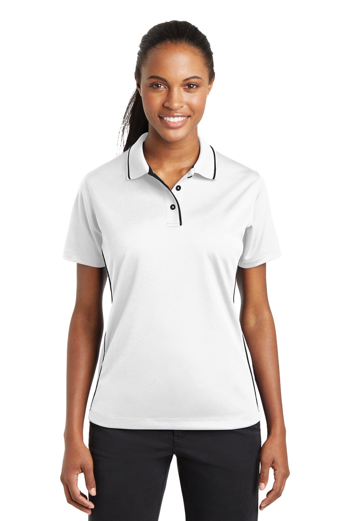 Sport-Tek Polos/Knits 4XL / White/Black DISCONTINUED  Sport-Tek ®  Ladies Dri-Mesh ®  Polo with Tipped Collar and Piping.  L467