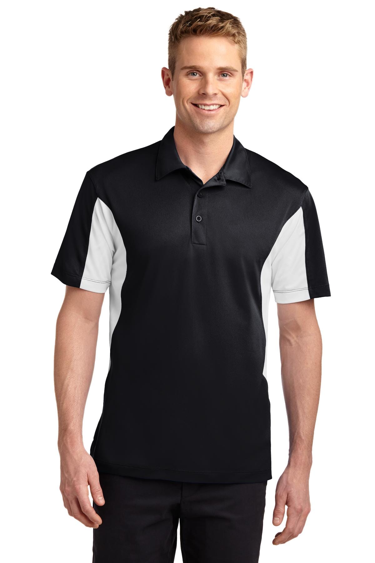 Sport-Tek Polos/Knits LT / Black/ White Sport-Tek TST655: Tall Side Blocked Micropique Sport-Wick Polo