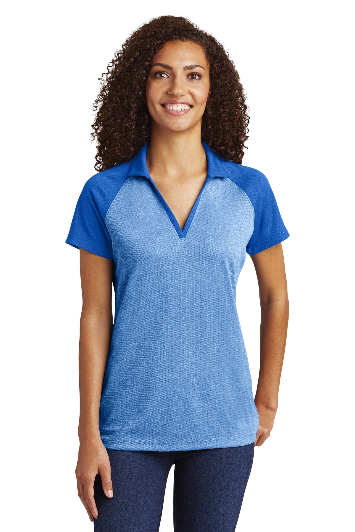 Sport-Tek Polos/Knits Sport-Tek LST641: Ladies PosiCharge  RacerMesh Raglan Heather Block Polo