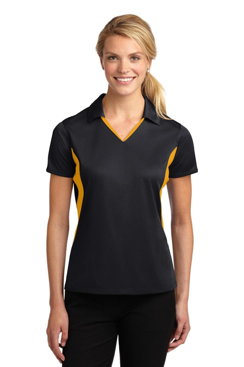 Sport-Tek Polos/Knits XS / Black/ Gold Sport-Tek LST655: Ladies Side Blocked Micropique Sport-Wick Polo
