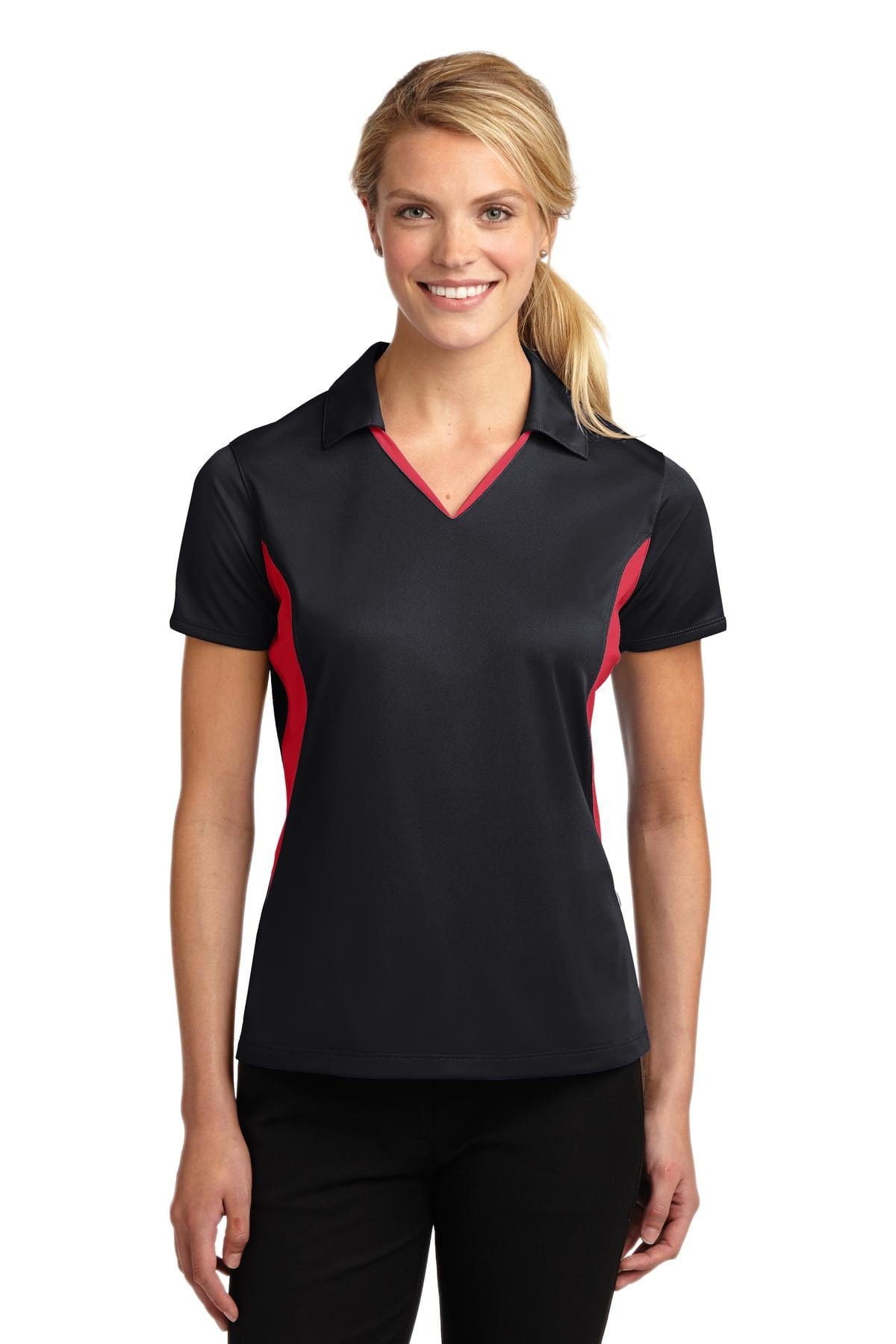 Sport-Tek Polos/Knits XS / Black/ True Red Sport-Tek LST655: Ladies Side Blocked Micropique Sport-Wick Polo