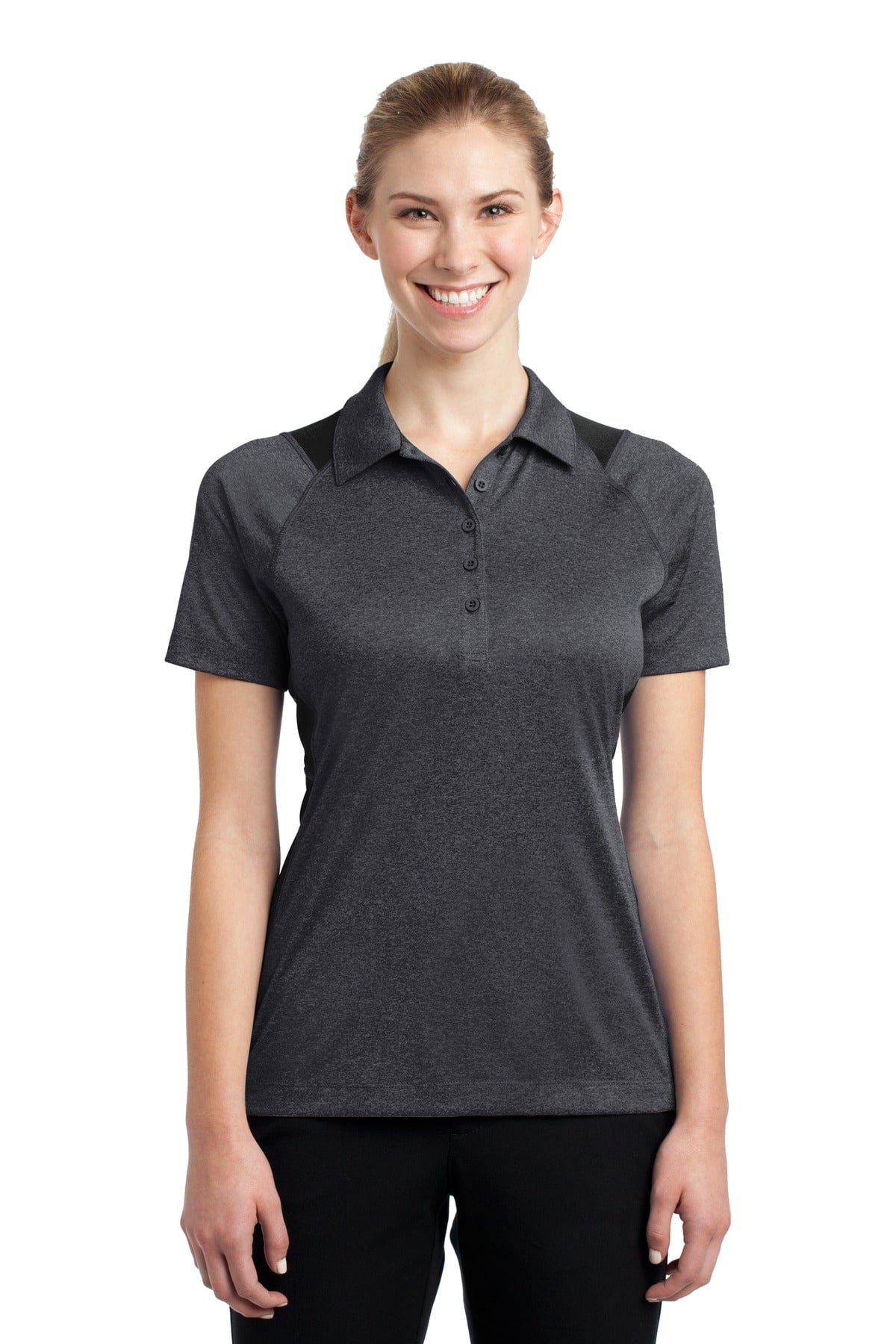 Sport-Tek Polos/Knits XS / Graphite Heather/ Black Sport-Tek LST665: Ladies Heather Colorblock Contender Polo