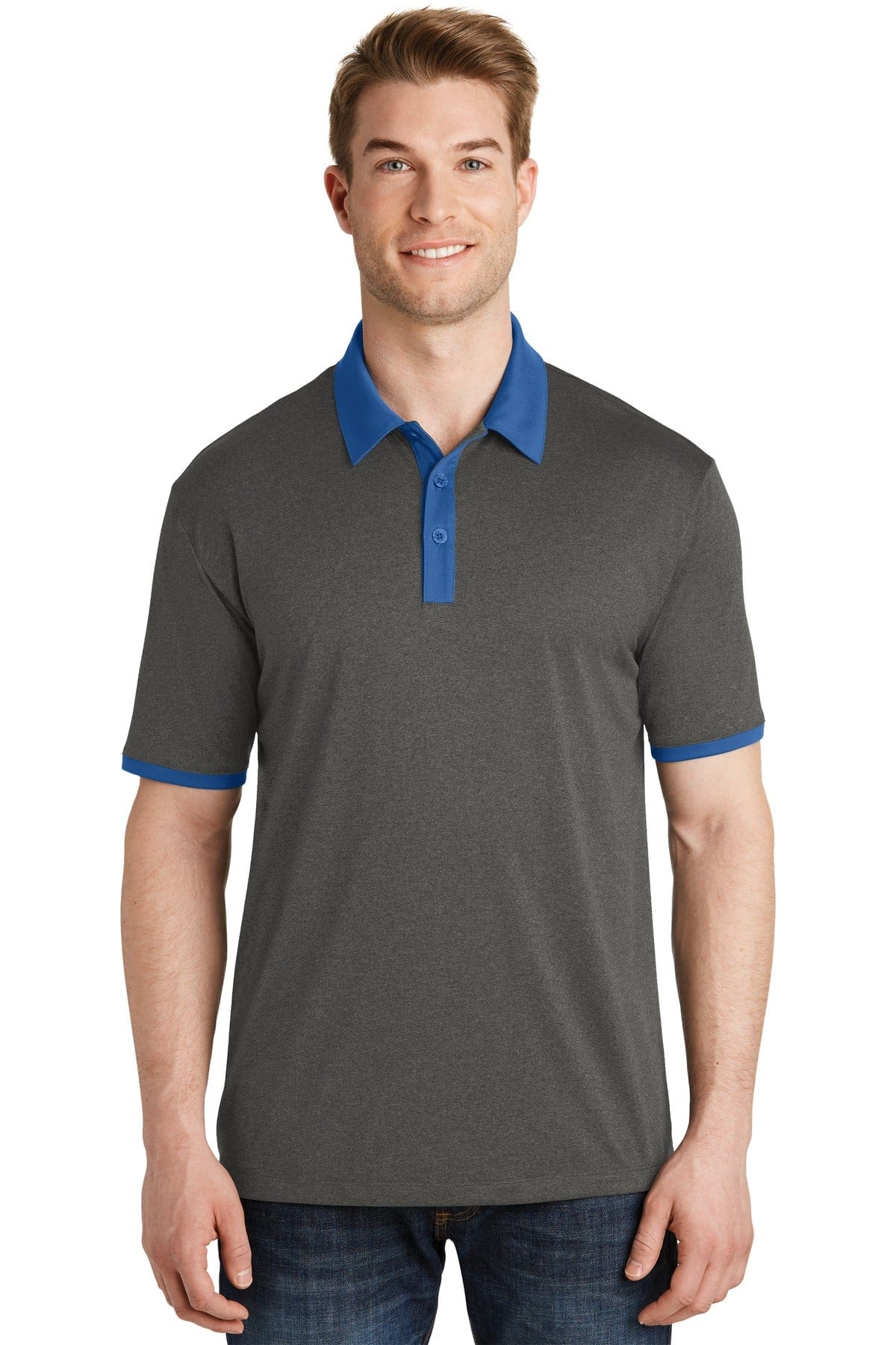 Sport-Tek Polos/Knits XS / Graphite Heather/ True Royal Sport-Tek ST667: Heather Contender Contrast Polo