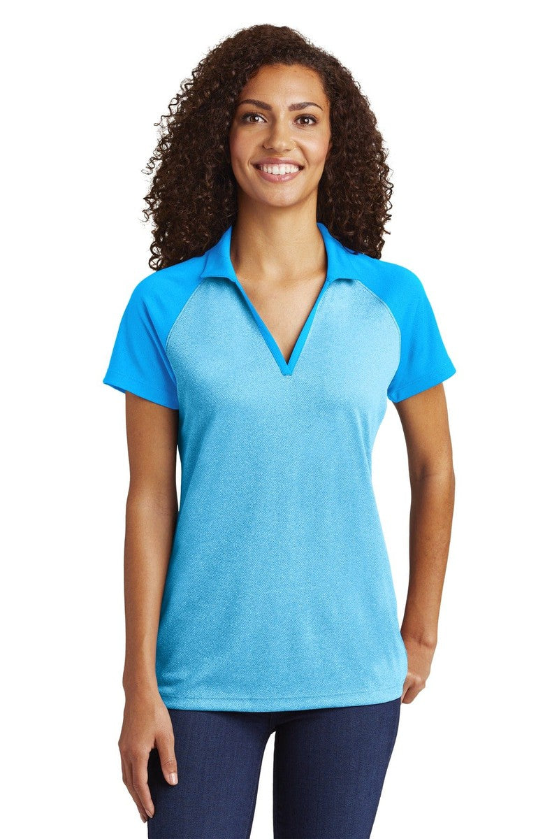 Sport-Tek Polos/Knits XS / Pond Blue Heather/ Pond Blue Sport-Tek LST641: Ladies PosiCharge  RacerMesh Raglan Heather Block Polo