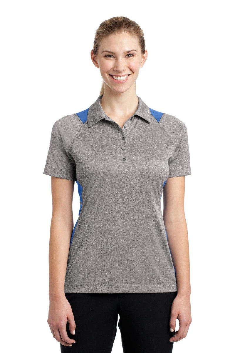 Sport-Tek Polos/Knits XS / Vintage Heather/ Carolina Blue Sport-Tek LST665: Ladies Heather Colorblock Contender Polo