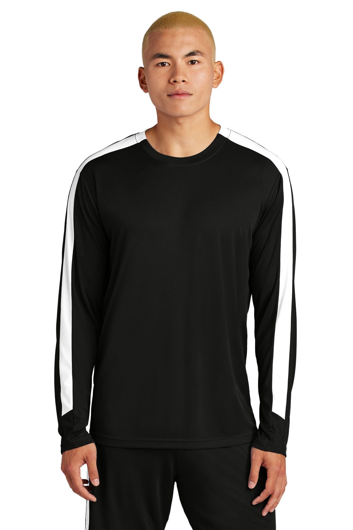 Sport-Tek ® Competitor ™ United Long Sleeve Crew ST100LS in Black/ White