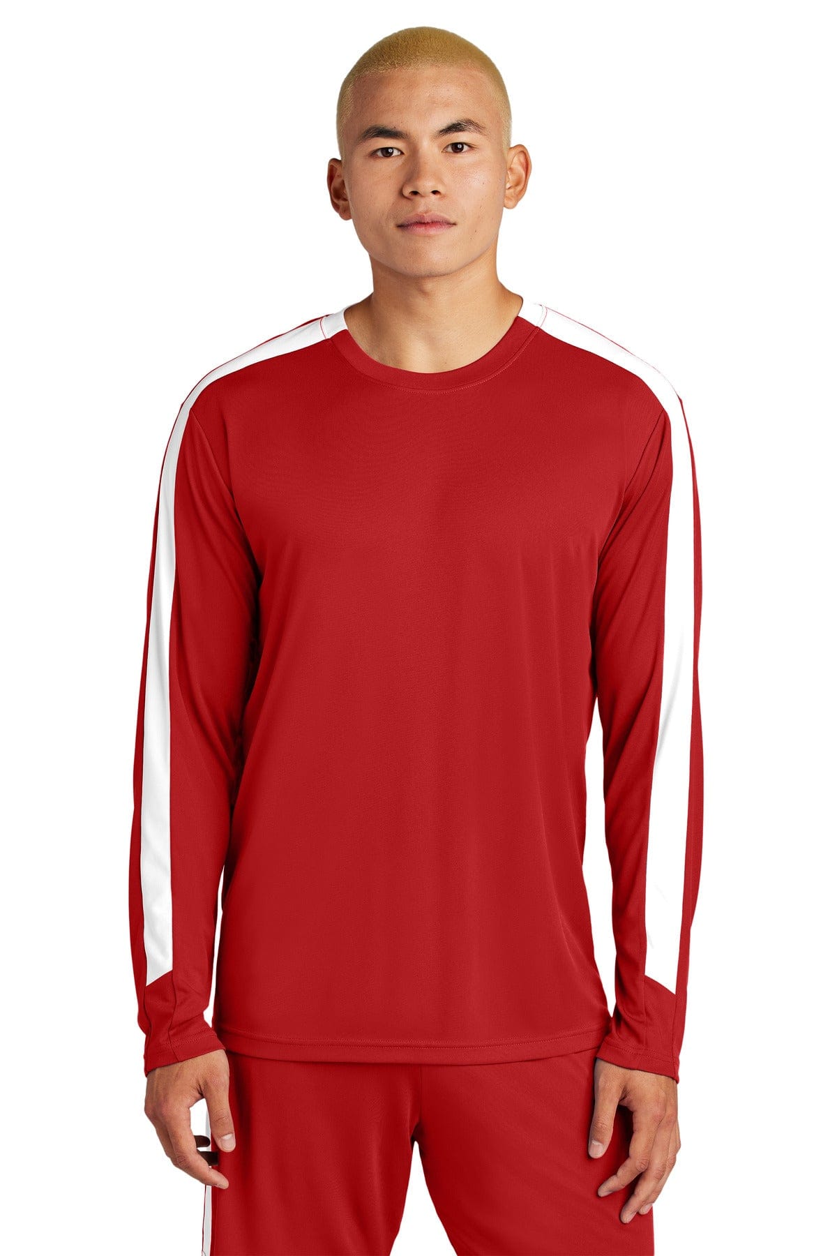 Sport-Tek ® Competitor ™ United Long Sleeve Crew ST100LS in Deep Red/ White