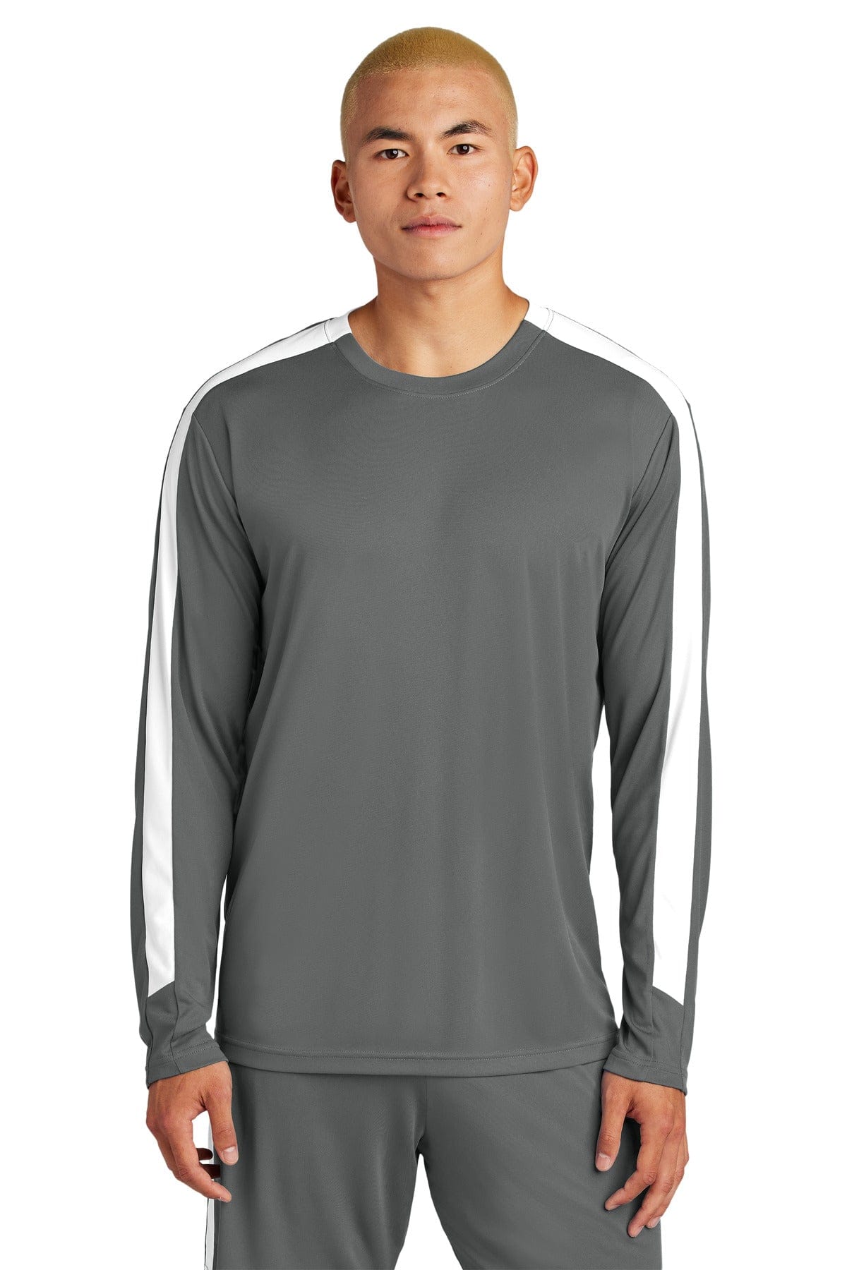 Sport-Tek ® Competitor ™ United Long Sleeve Crew ST100LS in Iron Grey/ White