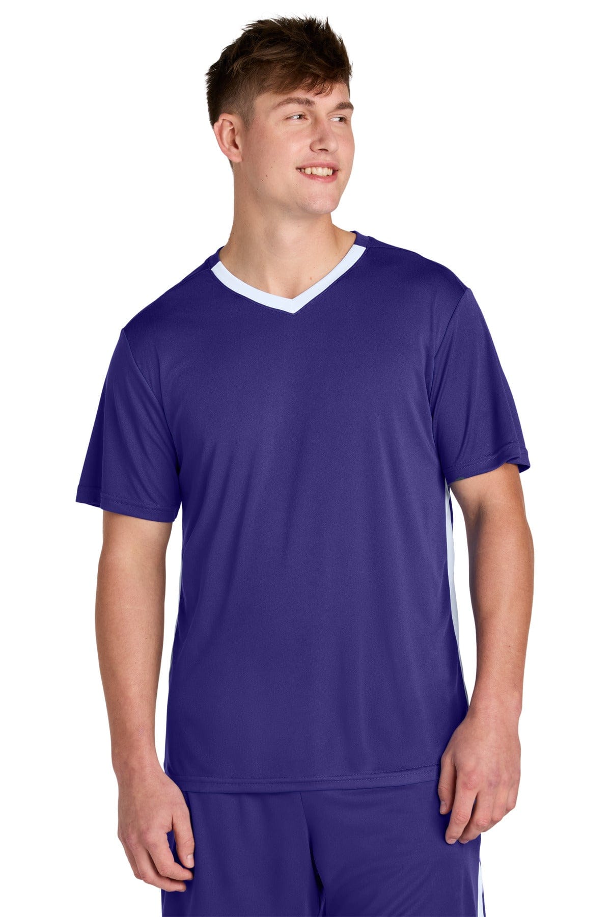 Sport-Tek ® Competitor ™ United V-Neck ST101 in Purple/ White