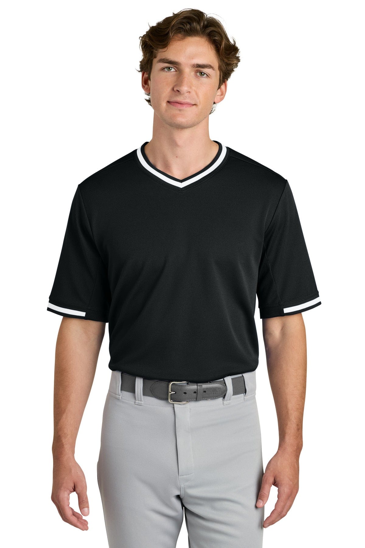 Sport-Tek ® Tough Mesh V-Neck Baseball Jersey ST221 in Black