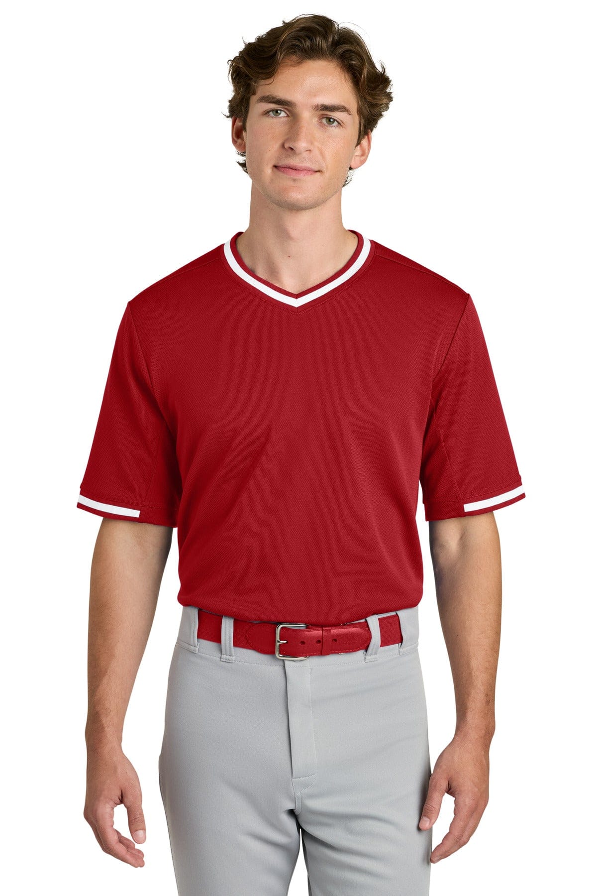 Sport-Tek ® Tough Mesh V-Neck Baseball Jersey ST221 in True Red
