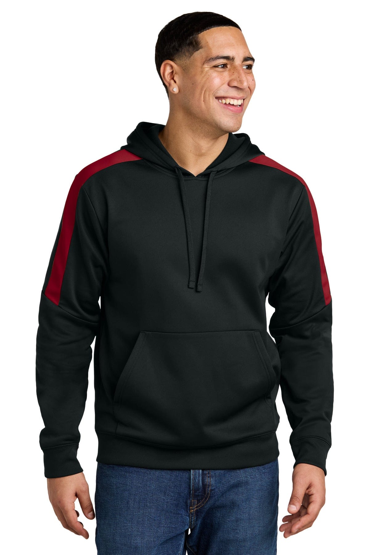 Sport-Tek ® Sport-Wick ® Fleece United Pullover Hoodie ST255 in Black/ Deep Red