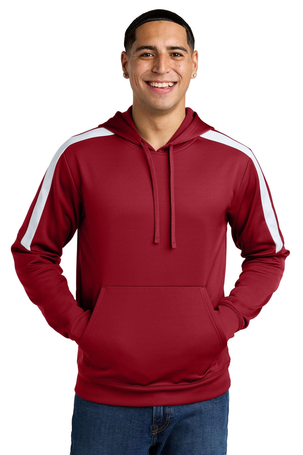 Sport-Tek ® Sport-Wick ® Fleece United Pullover Hoodie ST255 in Deep Red/ White