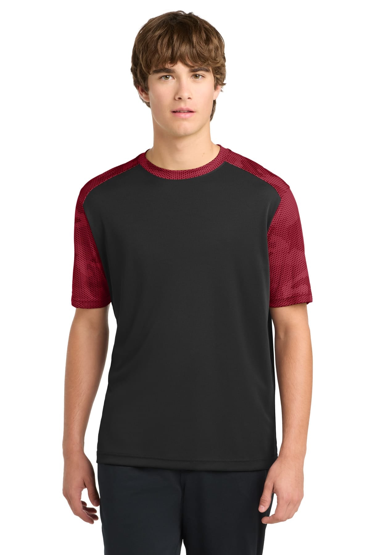 Sport-Tek ST371 XS / Black/ Deep Red Sport-Tek ST371 CamoHex Colorblock Tee