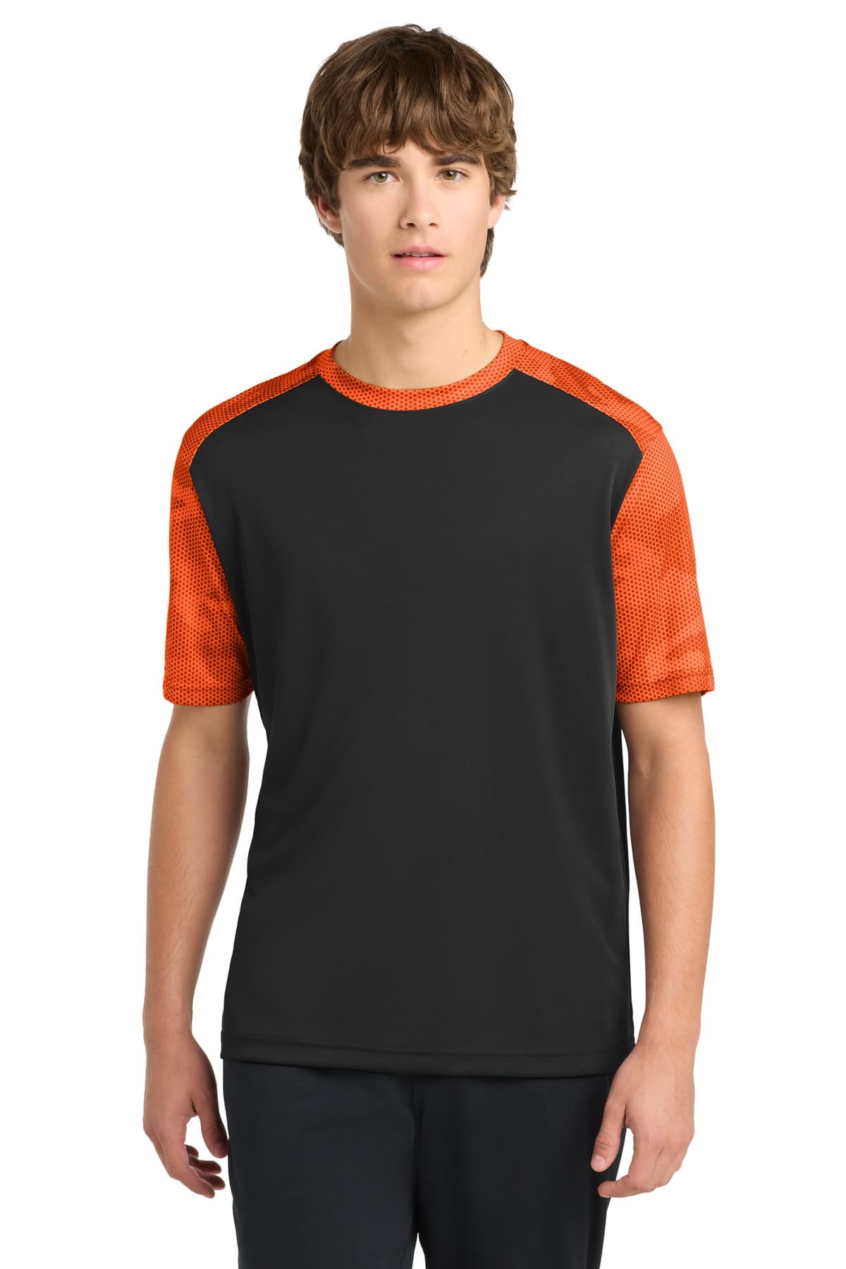 Sport-Tek ST371 XS / Black/ Neon Orange Sport-Tek ST371 CamoHex Colorblock Tee
