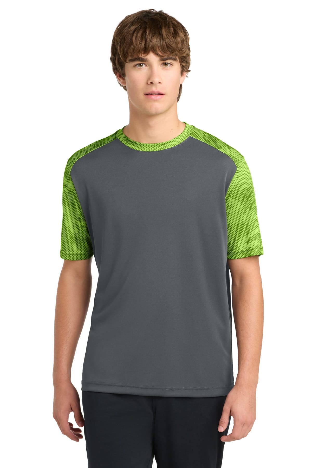 Sport-Tek ST371 XS / Iron Grey/ Lime Shock Sport-Tek ST371 CamoHex Colorblock Tee